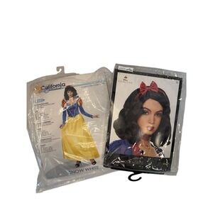Snow White Costume & Wig L Dress Collar Bow Fairy Tale Princess California 00961